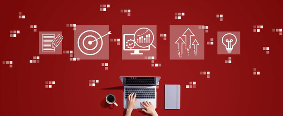 Marketing Strategy concept with person working with laptop