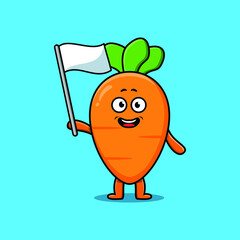 Wall Mural - Cute cartoon Carrot mascot character with white flag in modern design 