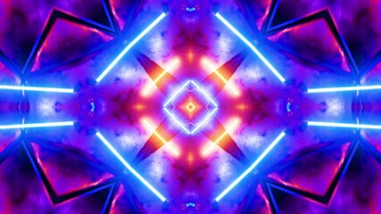 Sticker - Flying in a tunnel with flashing blue and yellow fluorescent lights. Kaleidoscope Looped animation.