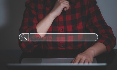Data Search Technology Search Engine Optimization. man's hands are using a computer keyboard to Searching for information. Using Search Console with your website.