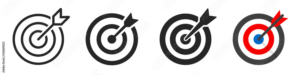 Target icons set. Goal symbol collection. Simple target with arrow ...