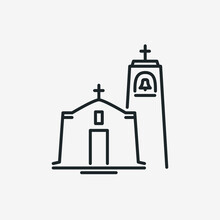 Greek Church With Bell Tower Line Icon. Holy Building For Christian Religion. Home For The God. Vector Illustration Editable Strock