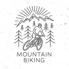 Wall Mural - mountain biking. vector illustration. concept for shirt or logo, print, stamp or tee. vintage line a