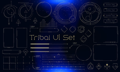 set of tribal user interface elements. fantasy ethnic hud. good for game ui. vector illustration eps
