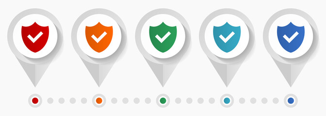 Poster - Shield concept vector icons, editable infographic template, set of colorful flat design pointers