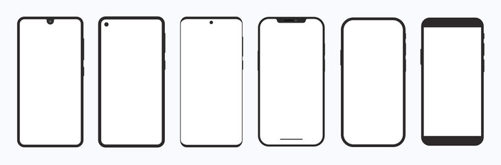 Wall Mural - modern smartphone collection set notch bezel flat blank mockup touchscreen display technology gadget