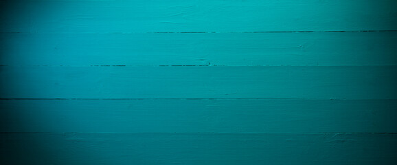 Wall Mural - Texture of a turquoise wooden planks, old wood house wall, rustic style