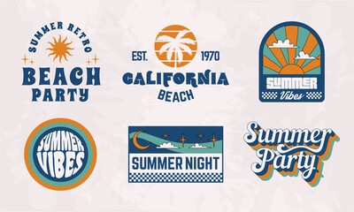 Wall Mural - summer labels. beach party, summer vibes. 1970s retro logo designs. 6 retro 70's logos set. groovy p