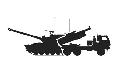 Wall Mural - military vehicle icon. multiple launch rocket system and self-propelled howitzer. vector images for military web design