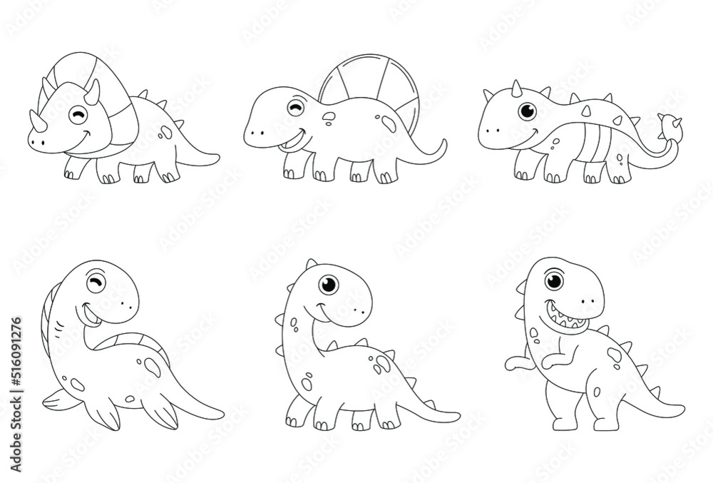 Cute Dinosaur coloring page for kids. Animals doodle cartoon style ...