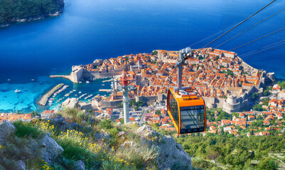 Wall Mural - Dubrovnik cable car, panoramic view from Srd mountain, Croatia