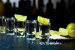 Shots of tequila with salt and lime.