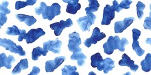 Seamless Pattern With Blue Watercolor Brush Strokes, Smudges, Abstract Forms. Simple Hand Painted Floral Endless Wallpaper, Fabric Print.