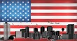 Fort Worth city skyline with flag of USA on background - illustration, 
Shiny Grunge flag of the USA