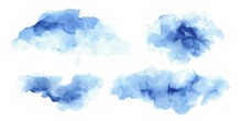 Blue Watercolor Abstract Background, Form, Design Element. Colorful Hand Painted Texture, Wash. Absttract Clouds, Sea, Water Texture. 