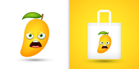 Mango on white tote bag. Vector