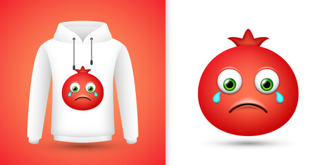 Wall Mural - Pomegranate on white sweatshirt hoodie. Vector