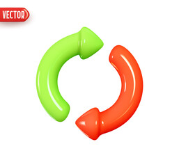 Wall Mural - Arrow circle round red and green color. Realistic 3d design In plastic cartoon style. Icon isolated on white background. Vector illustration