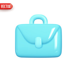 Wall Mural - Business diplomat briefcase blue color. Realistic 3d design In plastic cartoon style. Icon isolated on white background. Vector illustration