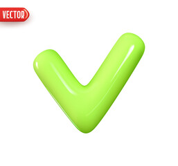 Wall Mural - Check mark. Tick checkmark green color. Realistic 3d design In plastic cartoon style. Icon isolated on white background. Vector illustration