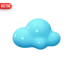 Wall Mural - Cloud blue color. Realistic 3d design In plastic cartoon style. Icon isolated on white background. Vector illustration