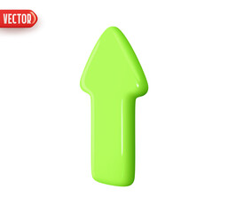 Wall Mural - Arrow pointing up green color. Realistic 3d design In plastic cartoon style. Icon isolated on white background. Vector illustration