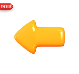 Wall Mural - Arrow pointing left yellow color. Realistic 3d design In plastic cartoon style. Icon isolated on white background. Vector illustration