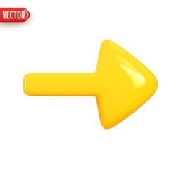 Wall Mural - Yellow arrow. Realistic 3d design In plastic cartoon style. Icon isolated on white background. Vector illustration