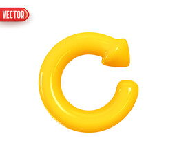 Wall Mural - Arrow circle round yellow color. Realistic 3d design In plastic cartoon style. Icon isolated on white background. Vector illustration