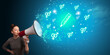 © ra2 studio - Young person with megaphone and healthcare icon