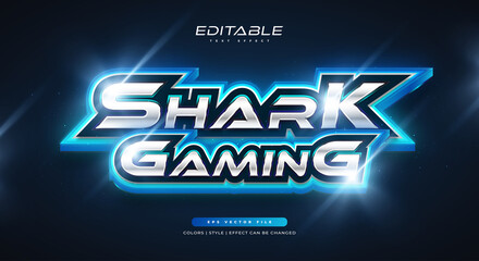 Wall Mural - blue e-sport text style with glowing neon effect. editable game text effect