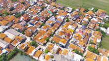 Abstract Defocused Aerial Photography Mapping Of Residential Areas Built And Neatly Arranged In Majalaya - Indonesia, Not Focus