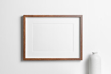 Landscape Wooden Frame Mockup With Copy Space For Artwork, Photo, Painting Or Print Presentation.