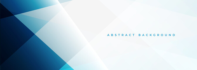 Poster - Blue and white modern abstract wide banner with geometric shapes. Dark blue and white abstract background. Vector illustration