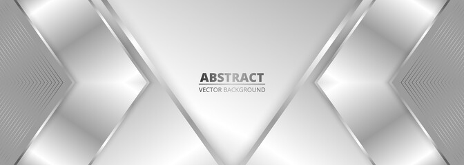 Aufkleber - Wide luxury abstract background with silver gradient lines triangle arrows and shadows. Modern light silver color wide metallic banner with angles. Futuristic geometric vector abstract backdrop.