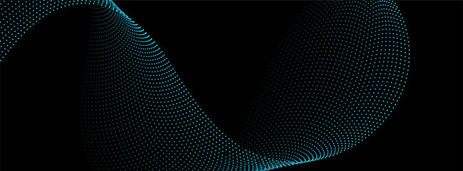 Wall Mural - Sci-fi abstract blue background with dotted curved wavy lines. Technology futuristic vector design