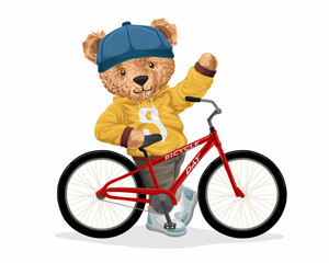 Wall Mural - Vector illustration of bear doll with bicycle