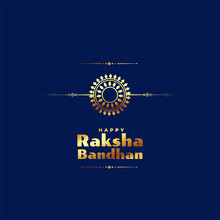 Hindu Culture Raksha Bandhan Celebration Card In Golden Rakhi And Blue Background