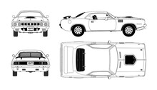 American Classic Muscle Car Blueprint Vector Illustration