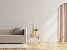 Wall Mock Up In Warm Tones With Sofa On White Wall Background.