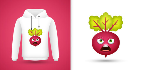 Wall Mural - Beetroot on white sweatshirt hoodie. Vector