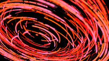 Spinning Colorful Symmetric Funnel Pink And Red Colored Curved Lines With 3D Effect. Animation. Amazing Blurred Bright Narrow Stripes Moving In A Circle, Seamless Loop.
