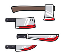 Cartoon Bloody Cold Weapons Icon Set