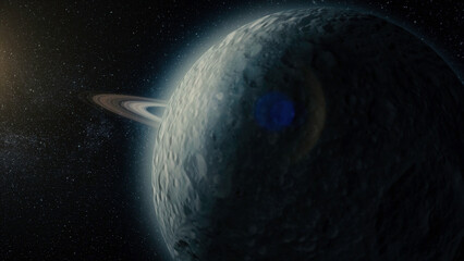 Wall Mural - planet or satellite in space. unexplored planets of faraway space. deep space. universe scene with p