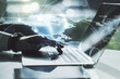 © Pixels Hunter - Double exposure of abstract digital world map with connections and hand typing on computer keyboard on background, big data and blockchain concept
