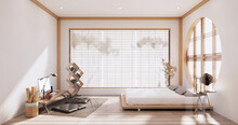 Modern Peaceful Bedroom. Japan Style Bedroom.3D Rendering