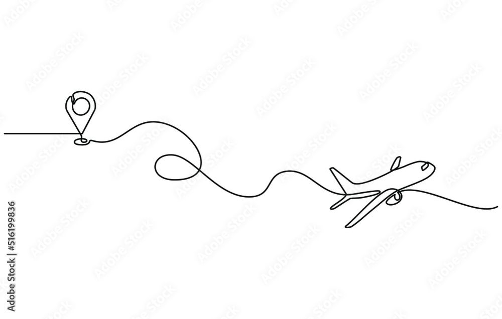 Continuous line drawing of aircraft flight routes and airport ...