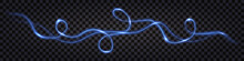 Blue Electric Swirl Wave, Glowing Light Effect. Twisted Impulse Lines.Digital Technology, Electrical Wire Cable Twirl. Isolated On Dark Transparent Background.  Vector Illustration