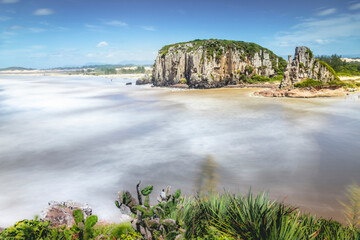 Wall Mural - Above cliffs in Torres Beach, Rio Grande do Sul, Southern Brazil - long exposure