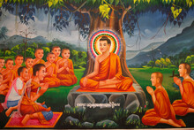 Painting Depicting Buddha Teaching Under A Tree, With King Bimbisara In Rajagaha